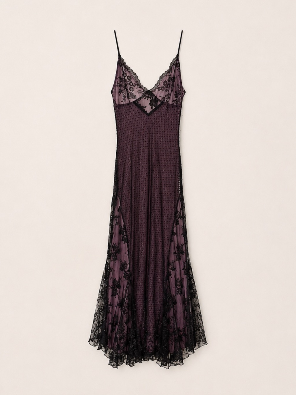 Vintage Betsey Johnson New York Size 6 Purple Black Mesh Slip Maxi Dress Y2K